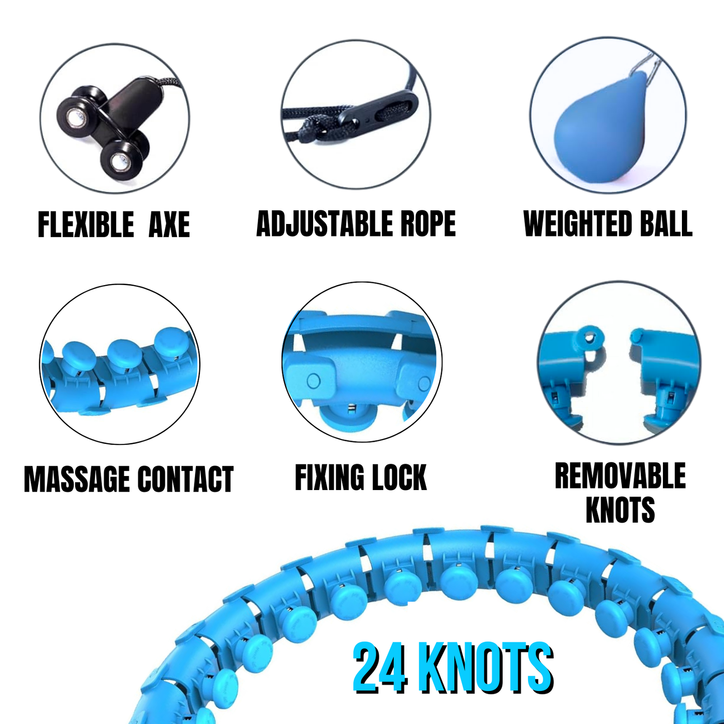 NuFit Smart Weighted Hula Fit Hoop for Adult Weight Loss, 2 in 1 Fitness Ring for Women Abdomen Workouts, 24 Detachable Knots with 360 Degree Auto-Spinning