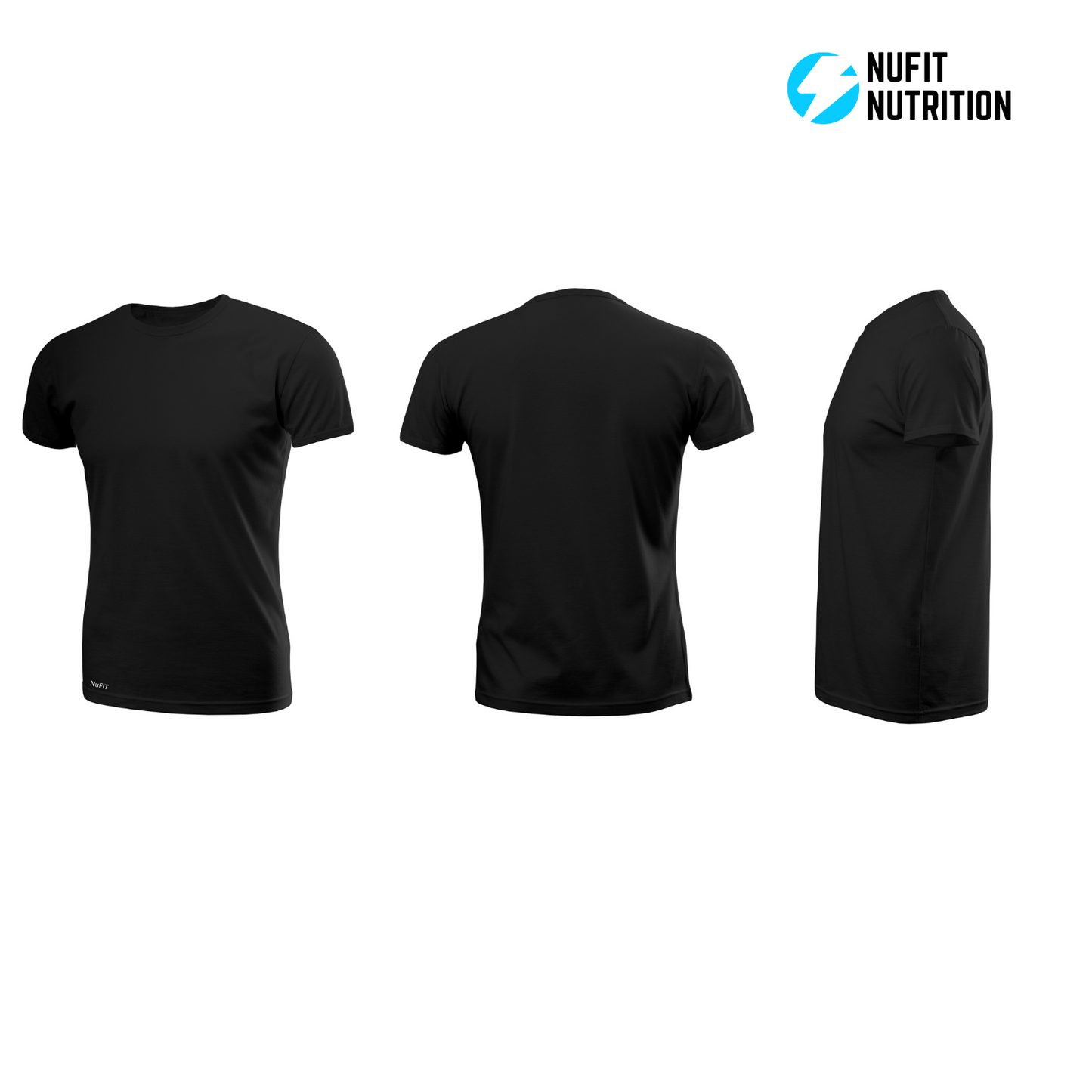 NuFit Men Black Tshirt - Short Sleeve Dri Power Soft Cotton Tee - Crew Neck Shirt, Classic Fit Unisex Design, Size M - 1 Pack