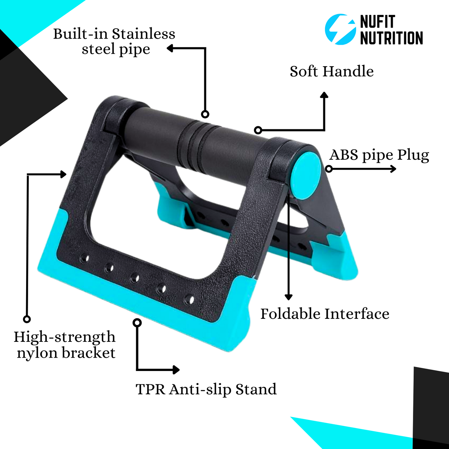 NuFit Pushup Bar Stands for Home and Gym Workouts, Ergonomic & Foldable Non-Slip Fitness Structure that Prevents Wrist & Elbow Strain