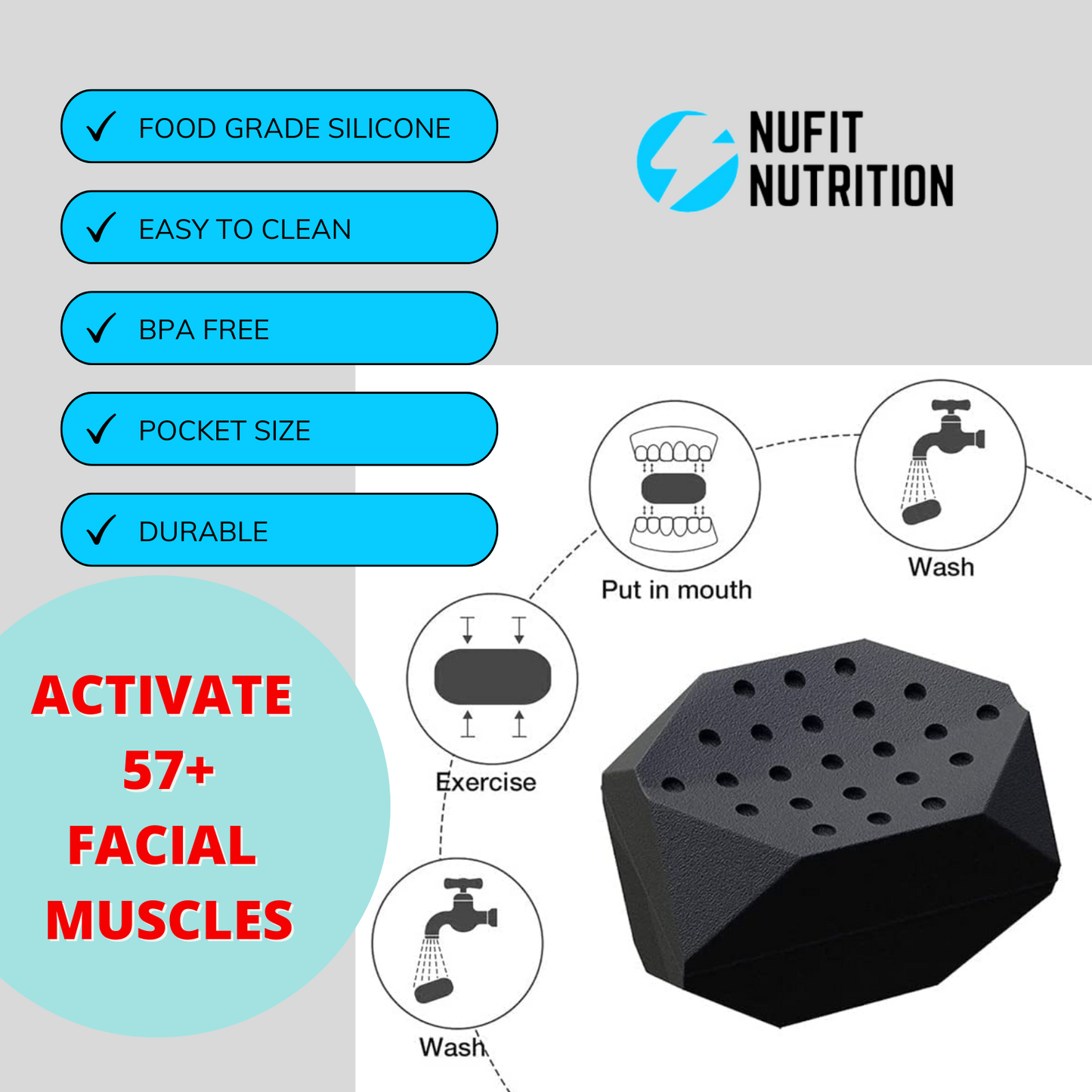 Jawline Exerciser for Men & Women – 3 Resistance Levels (6pcs) Silicone Jaw Exerciser Tablets for Beginner, Intermediate & Advance Users – Face shaper for Jawline and Chin Reducer set.
