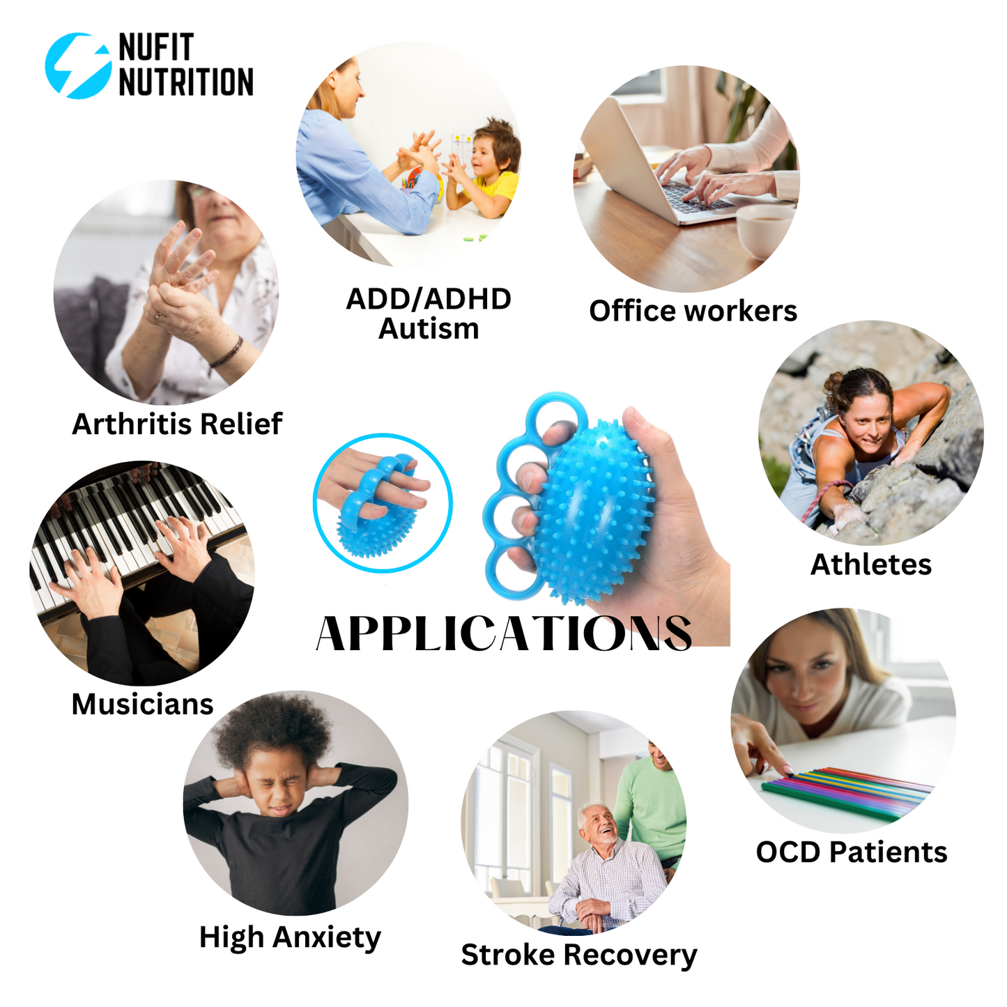 Hand Grip Strengthener & Finger Therapy Exercise Ball - Massage Equipment for Stress Relief, Flexibility, Stroke Recovery, Arthritis, Anxiety, Physical Therapy, and Muscle Massage for Athletes, Musicians, Elderly, and Yoga Enthusiasts.
