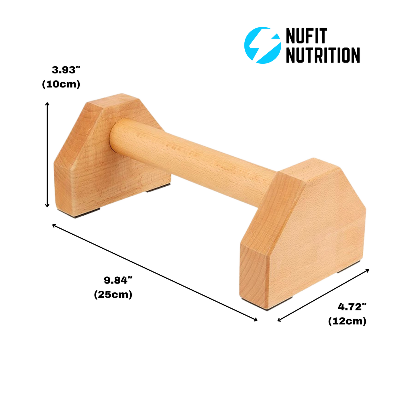 NuFit Premium Beech Wood Parallettes Push Up Bars, Resistant & Non-Slip Calisthenics Gear Adaptable to Any Surface, Wrists-Joint Supportive Push Up Stands for Home or Gym Workouts, Pack Of 2