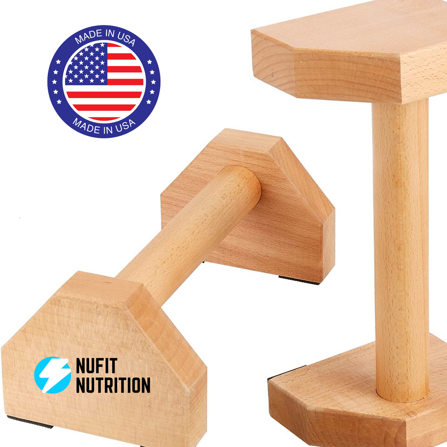 NuFit Premium Beech Wood Parallettes Push Up Bars, Resistant & Non-Slip Calisthenics Gear Adaptable to Any Surface, Wrists-Joint Supportive Push Up Stands for Home or Gym Workouts, Pack Of 2