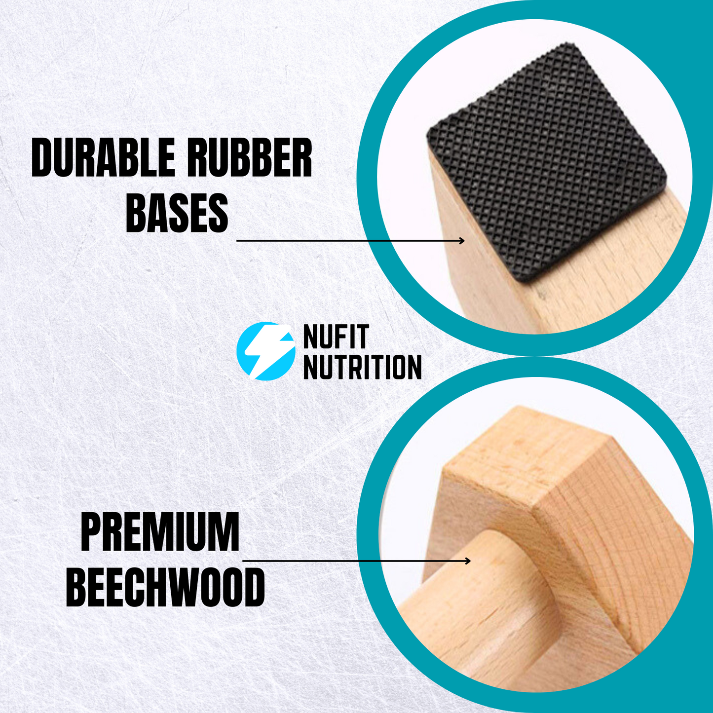 NuFit Premium Beech Wood Parallettes Push Up Bars, Resistant & Non-Slip Calisthenics Gear Adaptable to Any Surface, Wrists-Joint Supportive Push Up Stands for Home or Gym Workouts, Pack Of 2